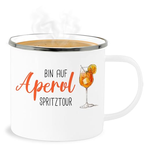 Emaille Becher Blechbecher - Karneval & Fasching - Tassen - Bin auf Aperol Spritztour I JGA I Mädelsabend I Spritz Tour - 300 ml - Weiß Silber - alubecher fasching- glas tasse blech carnevale von Shirtracer