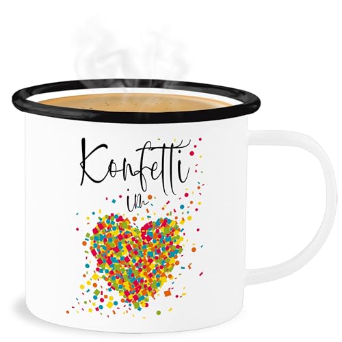 Emaille Becher Blechbecher - & Fasching Tassen - Konfetti im Herzen Kalligrafie - Confetti Herz Konfetti für Alle Karneval Köln - 300 ml - Weiß Schwarz - fasching- tasse carnevale karnevals von Shirtracer