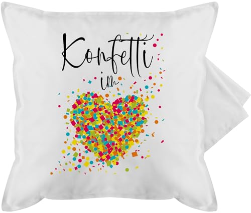 Shirtracer Kissenbezug - & Fasching Kissen - Konfetti im Herzen Kalligrafie - Confetti Herz Konfetti für Alle Karneval Köln - 50 x 50 cm - Weiß - fasnacht carneval Karneval& Fastnacht Faschings- von Shirtracer