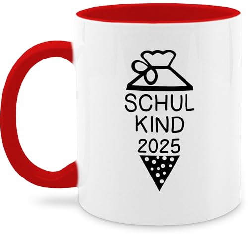 Tasse Tassen 325ml - Einschulung Geschenk Schulanfang - Schulkind 2025 Schultüte Schwarz - 325 ml - Rot - einschultasse schulanfangsgeschenke teetasse einschulungstasse einschulung, keramik von Shirtracer