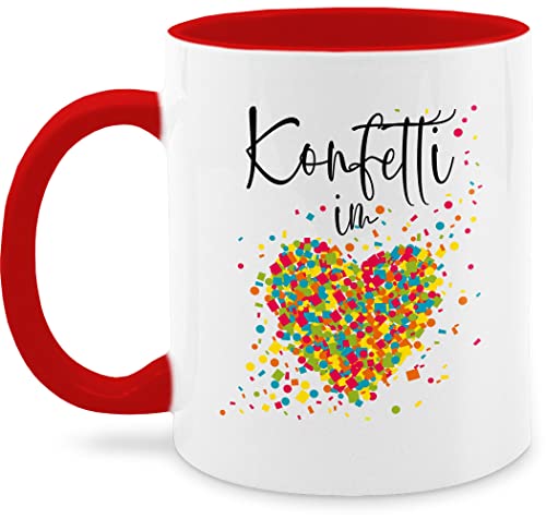 Tasse Tassen 325ml - & Fasching - Konfetti im Herzen Kalligrafie - Confetti Herz Konfetti für Alle Karneval Köln - 325 ml - Rot - fasnet karneval. fasnachts fasnacht kölner karnevals von Shirtracer