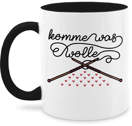 Tasse Tassen 325ml - Statement Sprüche - Komme was Wolle - 325 ml - Schwarz - stricken kaffeetasse mit spruch sprueche strickfans cup wollknäuel kaffee stricknadeln strick schönem strickerinnen von Shirtracer