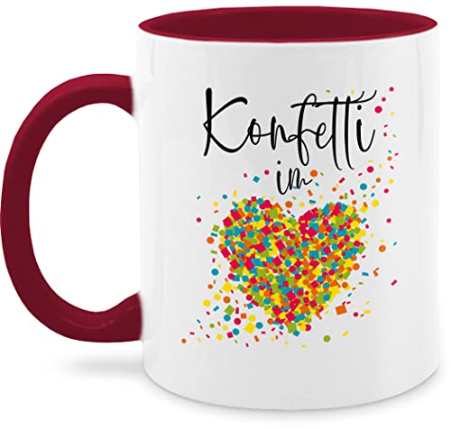 Tasse Tassen 325ml - & Fasching - Konfetti im Herzen I Confetti Herz I Konfetti für Alle Karneval Köln - 325 ml - Bordeauxrot - karnevalstasse fasching- herzmotiv kaffeetasse carnevale von Shirtracer
