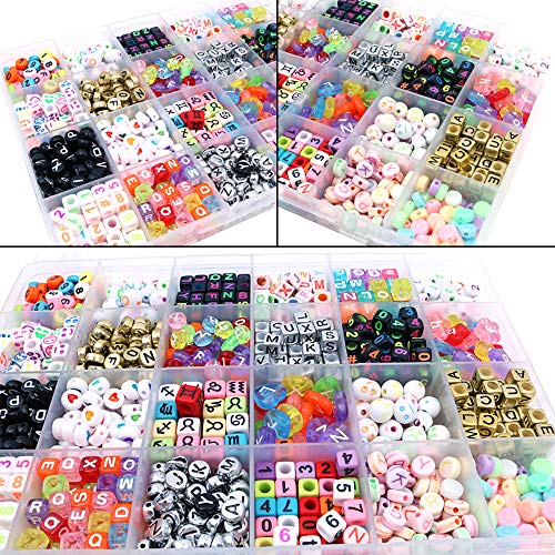 Shiwaki 1600 Stück Perlen für die Schmuckherstellung Bunte Alphabet Buchstaben Perlen Acryl Pony Perlen für die Schmuckherstellung und DIY Handwerk von Shiwaki