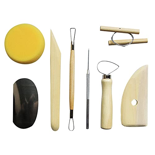 Shiwaki 8-teiliges Töpfer-Formwerkzeug-Set, Holz- und Metall-Töpferton-Modellierwerkzeug Komplettes Töpfer-Werkzeug-Set Anfänger-Keramik-Ton-Werkzeuge für Töpferwaren, Keramik-Skulptur-Design von Shiwaki
