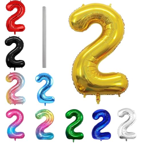 Geburtstag zahlen Luftballon 2 jahre-Gold XXL Jumbo Folienballon 40 Zoll – 101 cm Luftballons 2 Geburtstag Junge Mädchen Babyparty Geburtstagsdeko Jubiläumsparty Dekoration von Shixpiov
