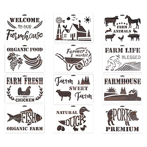 12 Blätter Farmhouse Schild Zeichnung Vorlage Farm Thema Wiederverwendbare Malerei Schablonen Waschbar Für Bodentischschrank 12 Blätter Farmhouse Schild Zeichnung Vorlage Farm Thema Wiederverwendbare Malerei Schablonen Waschbar Für Bodentischschrank von Shntig