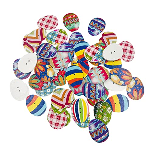 50Pcs Holz Ostereier Knöpfe Gemischte Farbe Bunte Cartoon Holz Scheiben mit 2 Löcher Für Nähen Scrapbooking Urlaub Party Dekoration von Shntig
