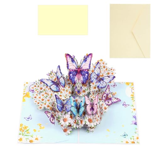 Einzigartige Pop-Up-Karte zum Geburtstag, Jahrestag, 3D-Schmetterlinge und Blüten, Grußkarte, faltbare Einladungskarte mit Umschlag von Shntig