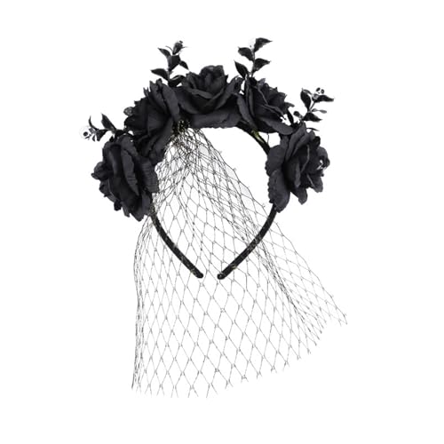 Shntig Halloween-Kopfschmuck mit Rosen und Tüll, verstellbare Größe, Haarband, Feste, Party, Kostüm, Zubehör für Frauen von Shntig