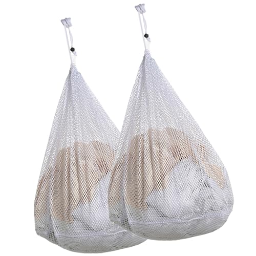 Wäschesäcke mit großem Fassungsvermögen, Netzstoff, mit sicherem Kordelzug-Verschluss für Haushaltskleidungspflege, weißes Polyester, 2 Stück Wäschesäcke mit großem Fassungsvermögen, Netzstoff, mit sicherem Kordelzug-Verschluss für Haushaltskleidungspflege, weißes Polyester, 2 Stück von Shntig