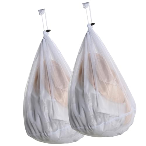 Wäschesäcke mit großem Fassungsvermögen, Netzstoff, mit sicherem Kordelzug-Verschluss für Haushaltskleidungspflege, weißes Polyester, 2 Stück Wäschesäcke mit großem Fassungsvermögen, Netzstoff, mit sicherem Kordelzug-Verschluss für Haushaltskleidungspflege, weißes Polyester, 2 Stück von Shntig