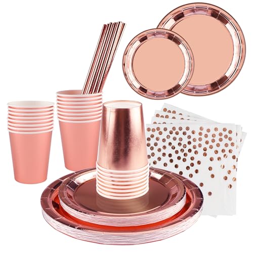 Partygeschirr,Shodiffy 100 Stück Pappteller Set, Papier Geschirr Set Partyzubehör Einschließlich Teller Becher Servietten Stroh Wiederverwendbar für 25 Gäste Partygeschirr,Shodiffy 100 Stück Pappteller Set, Papier Geschirr Set Partyzubehör Einschließlich Teller Becher Servietten Stroh Wiederverwendbar für 25 Gäste von Shodiffy