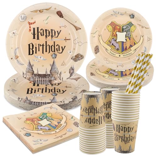 Partygeschirr,Shodiffy 125 Stück Pappteller Set, Papier Geschirr Set Partyzubehör Einschließlich Teller Becher Servietten Stroh Wiederverwendbar für 25 Gäste (Brown) von Shodiffy