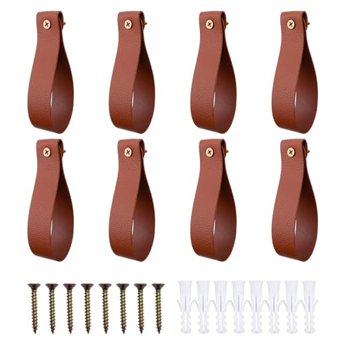Shonmogar Gardinenstangenhalter, Set mit 8 Leder-Gardinenstangenhaken mit Schrauben, PU-Gardinenstangenaufhänger, stilvolle braune Lederriemen, Haken für Wandstange, Makramee, Boho-Kunstdekor, CH-005 Shonmogar Gardinenstangenhalter, Set mit 8 Leder-Gardinenstangenhaken mit Schrauben, PU-Gardinenstangenaufhänger, stilvolle braune Lederriemen, Haken für Wandstange, Makramee, Boho-Kunstdekor, CH-005 von Shonmogar