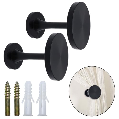 Shonmogar Vorhanghalter für Vorhänge, Wandmontage, Zinklegierung, Schwarz, mit Schrauben, dekorativ, stilvolle Vorhang-Wandhaken für Wohnzimmer, Schlafzimmer, Heimbüro, 2 Stück von Shonmogar