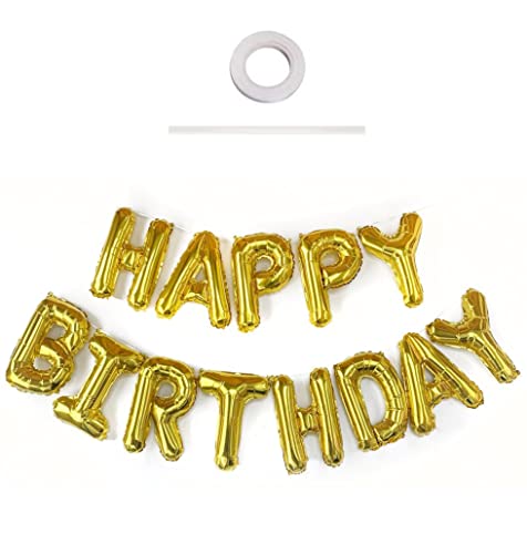 Ballon-Set 40cm-16" Happy Birthday Luftballons, Happy Birthday Ballonbanner für Party-Deko-Zubehör, Wiederverwendbarer Happy Birthday-Folienballon mit Bändern und Stroh – Gold von Shonye