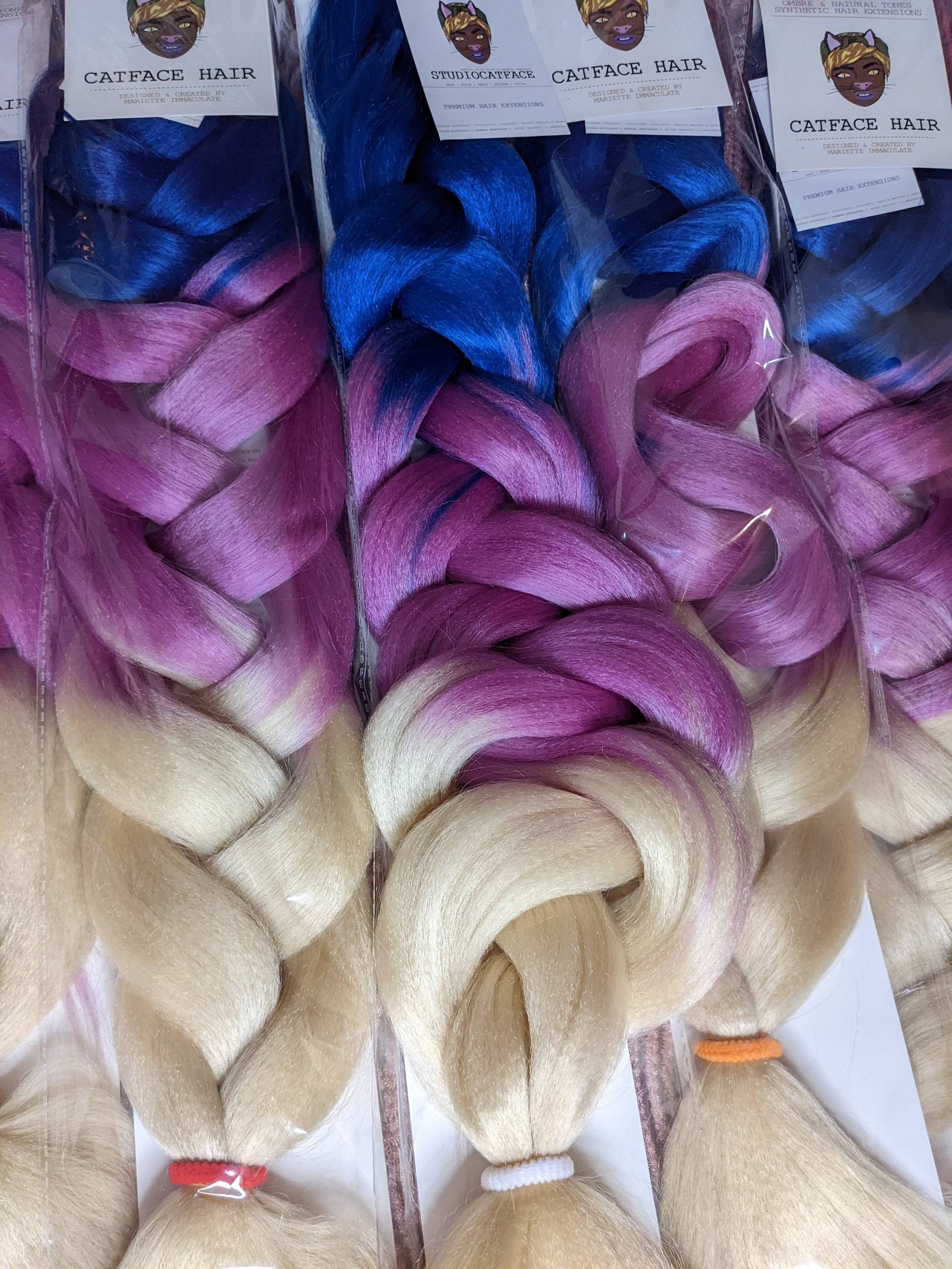 Blue & Lavender Blonde Ombre - Dreifarbiges 34 Zoll 165G Katzenhaar von ShopCatface