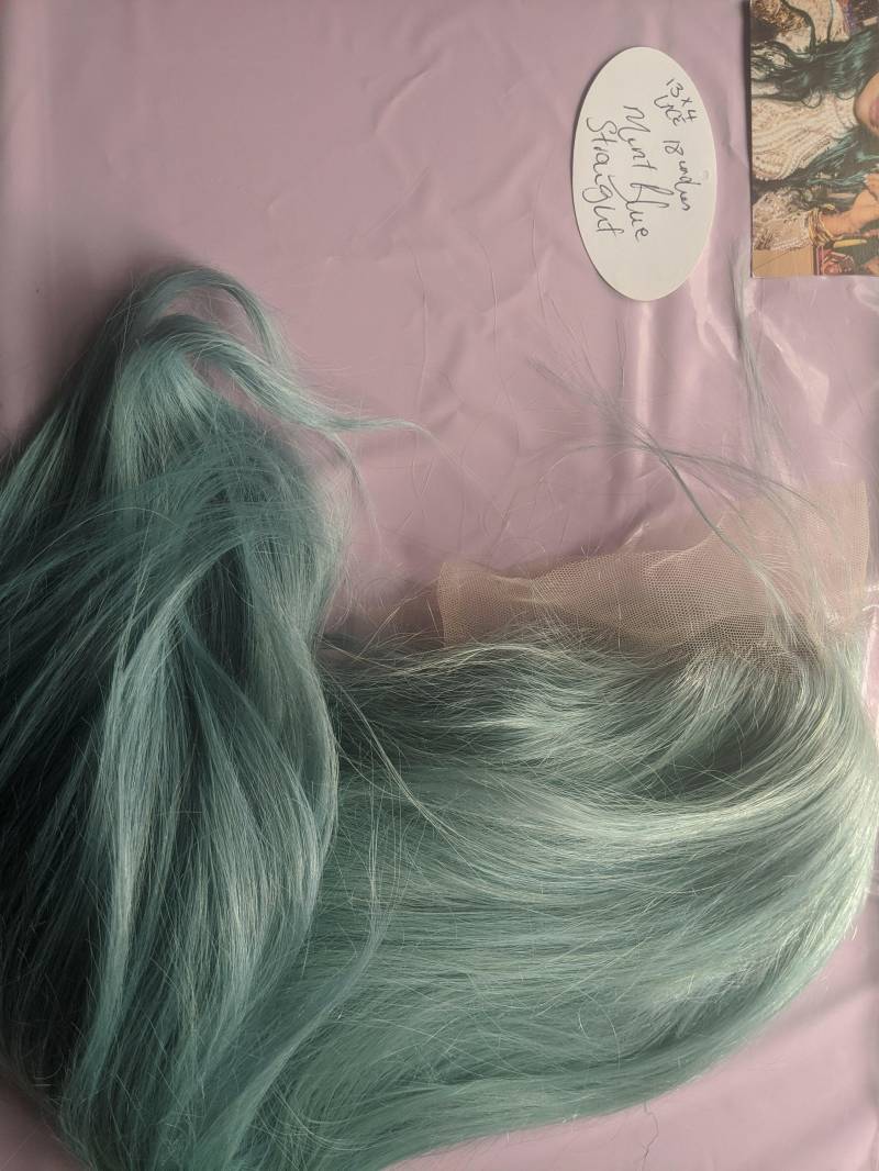 Catface Haar Human Brasilien Spitze Front Mint Blau Gerade Schweizer Vorne Perücke Grade 10 A Virgin Hair von ShopCatface