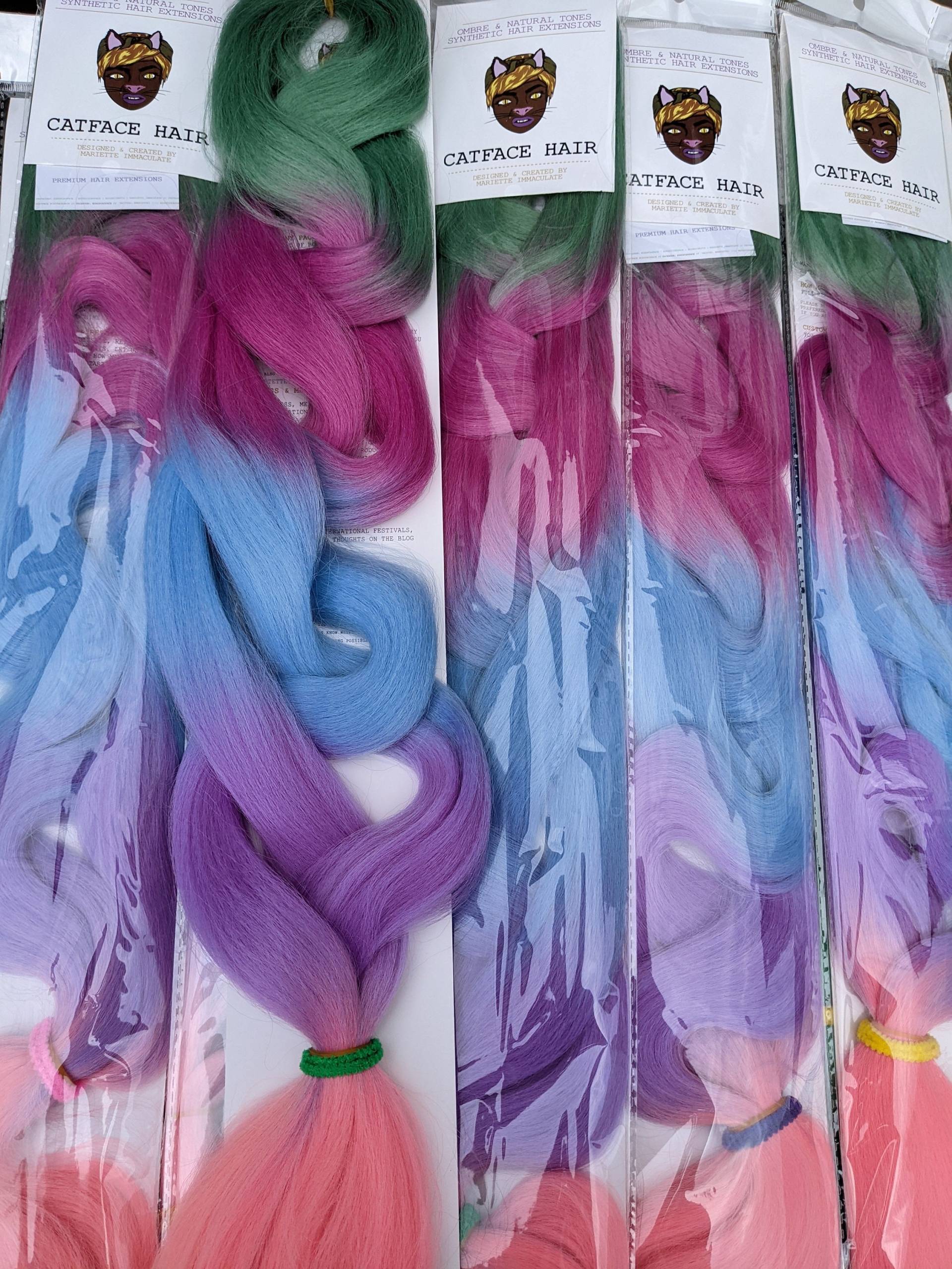 Catface Mint Rainbow Ombre - Vierfarbiges Flechthaar 30 Zoll von ShopCatface