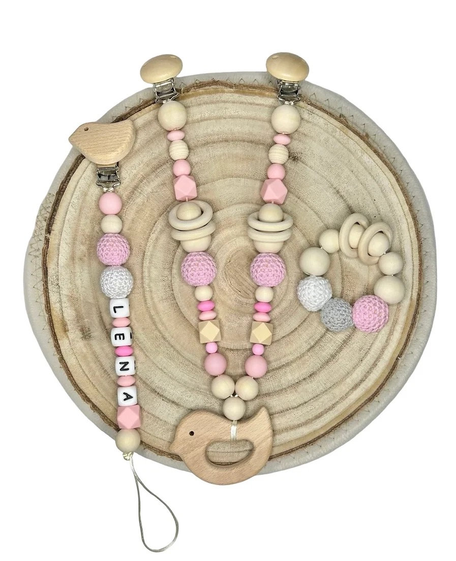 Geschenk Set Pink Kinderwagenkette, Schnullerkette, Greifkette Personalisiert Geschenk Set Pink Kinderwagenkette, Schnullerkette, Greifkette Personalisiert von ShopbyhandmadeShop