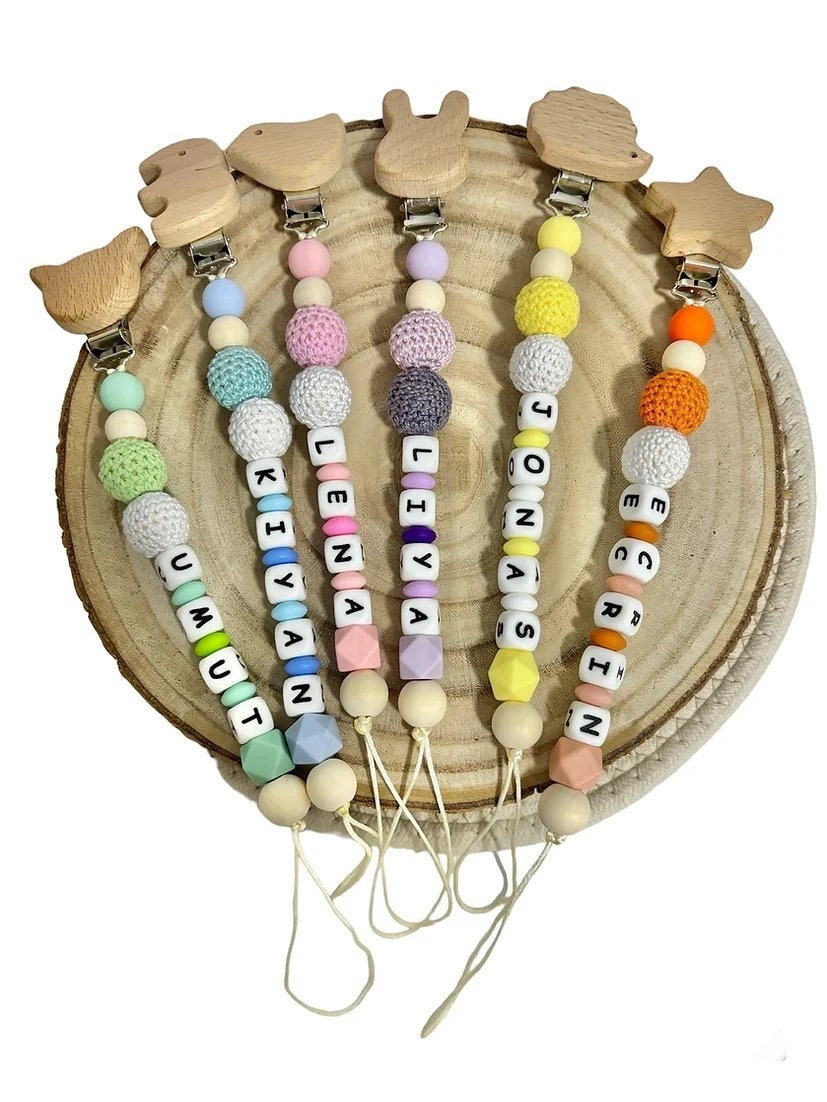 Schnullerkette Personalisiert Mit Namen, Motiv Und Häkelperlen, Personalisieren, Schnullekette Bunt Schnullerkette Personalisiert Mit Namen, Motiv Und Häkelperlen, Personalisieren, Schnullekette Bunt von ShopbyhandmadeShop