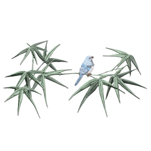 Blue Bird on Bamboo Patch, Iron Sew on Applique Repair Patches, DIY Accessories for Clothing, Jackets, Jeans, Backpacks and Hats (Blue Bird on Bamboo) von Shopdp