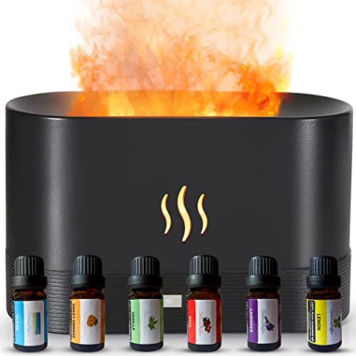 Luftbefeuchter Flame Diffuser Set mit 6 ätherische Öle 7-Farben-Licht Flammeneffekt Raumduft elektrisch Zimmerdeko Aroma Diffusor für Duftöle Lufterfrischer Deko von Shopos