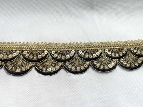 1 Meter schwarzes und goldenes Faden, bestickte Spitze, gewellte Kanten, Paillettenverzierung, Blumenverzierung, Schneidern, Taschen, Basteln, Tagebücher, Karten von Shopper's Freedom