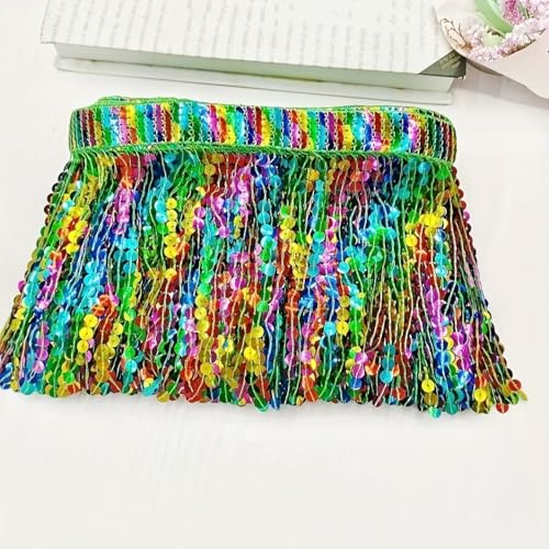 Pailletten-Fransenborte, mehrfarbige Pailletten, Quaste, dekorative Spitze, Kostümverzierung, 15 cm lang, 1 m von Shopper's Freedom