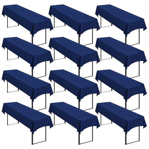 12 Stück Marineblau Biertisch Tischdecke universal für 50cm u.70cm Biertische Hussen für Biertisch, Blickdichte Polyester Biertischhussen Biertisch-Husse Rechteckige Tischdecken Waschbar-250x100cm von Showgeous