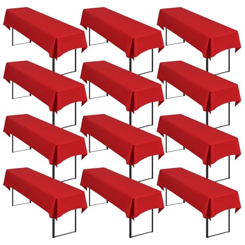 12 Stück Rot Biertisch Tischdecke universal für 50cm u.70cm Biertische Hussen für Biertisch, Blickdichte Polyester Biertischhussen Biertisch-Husse Rechteckige Tischdecken Waschbar-250x100cm von Showgeous