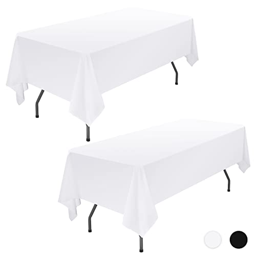 Showgeous 2 Stück Tischdecke Weiße Tischdecken 153×260cm Rechteckige Tischdecke aus Polyestergewebe Waschbare Tischdecke Tischtuch für Restaurant Buffetpartys und Camping von Showgeous