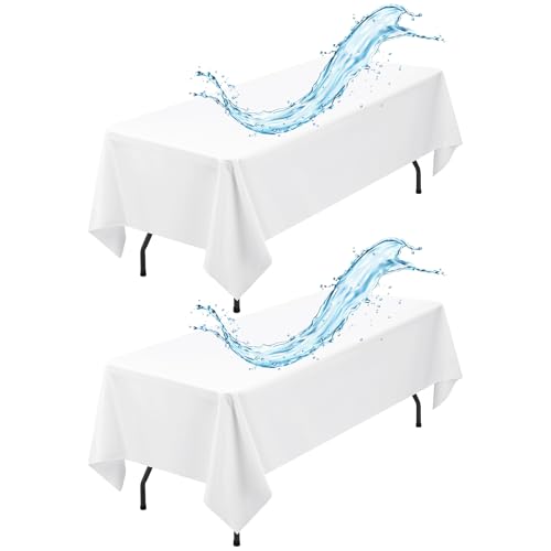 2er-Pack weiße rechteckige Tischdecken, 153 x 260 cm, weiße Tischdecken, wasserfeste Polyester-Tischdecke für Tische, Flecken- und knitterfrei, waschbare Stoff-Tischdecke für Party, Hochzeit, Essen von Showgeous