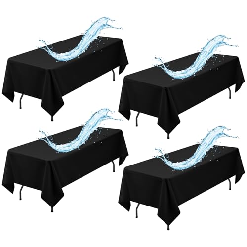 4er-Pack Schwarze rechteckige Tischdecken, 153 x 260 cm, Schwarze Tischdecken, wasserfeste Polyester-Tischdecke für Tische, Flecken- und knitterfrei, waschbare Stoff-Tischdecke für Party, Hochzeit von Showgeous