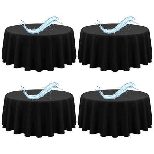 4er-Pack Schwarze runde Tischdecken, 229 cm, Schwarze Tischdecken, wasserdichte Polyester-Tischdecke für runde Tische, Flecken- und knitterfrei, waschbare Stoff-Tischdecke für Party, Hochzeit, Essen von Showgeous
