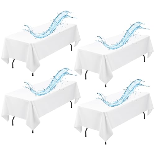 4er-Pack weiße rechteckige Tischdecken, 153 x 260 cm, weiße Tischdecken, wasserfeste Polyester-Tischdecke für Tische, Flecken- und knitterfrei, waschbare Stoff-Tischdecke für Party, Hochzeit, Essen von Showgeous