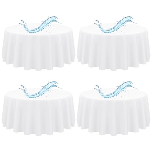 4er-Pack weiße runde Tischdecken, 229 cm, weiße Tischdecken, wasserdichte Polyester-Tischdecke für runde Tische, Flecken- und knitterfrei, waschbare Stoff-Tischdecke für Party, Hochzeit, Essen von Showgeous