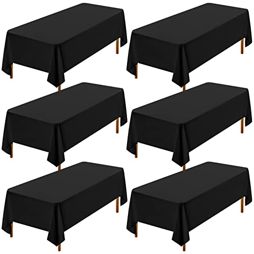 Showgeous 6 Stück Tischdecke Schwarz Tischdecken 153×260cm Rechteckige Tischdecke aus Polyestergewebe Waschbare Tischdecke Tischtuch für Hochzeit Restaurant Buffetpartys und Camping von Showgeous