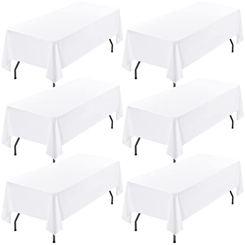 Showgeous 6 Stück Tischdecke Weiße Tischdecken 153×260cm Rechteckige Tischdecke aus Polyestergewebe Waschbare Tischdecke Tischtuch für Restaurant Restaurant Buffetpartys und Camping von Showgeous