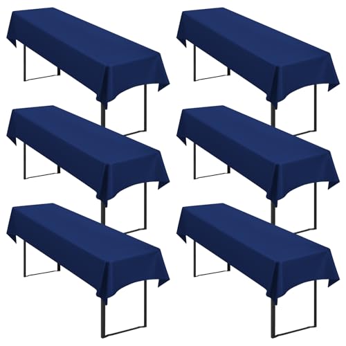 6 Stück Marineblau Biertisch Tischdecke universal für 50cm u.70cm Biertische Hussen für Biertisch, Blickdichte Polyester Biertischhussen Biertisch-Husse Rechteckige Tischdecken Waschbar-250x100cm von Showgeous