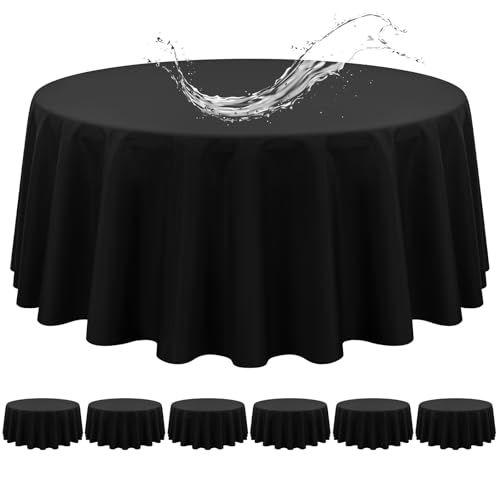 6er-Pack Schwarze runde Tischdecken, 229 cm, Schwarze Tischdecken, wasserdichte Polyester-Tischdecke für runde Tische, Flecken- und knitterfrei, waschbare Stoff-Tischdecke für Party, Hochzeit, Essen 6er-Pack Schwarze runde Tischdecken, 229 cm, Schwarze Tischdecken, wasserdichte Polyester-Tischdecke für runde Tische, Flecken- und knitterfrei, waschbare Stoff-Tischdecke für Party, Hochzeit, Essen von Showgeous