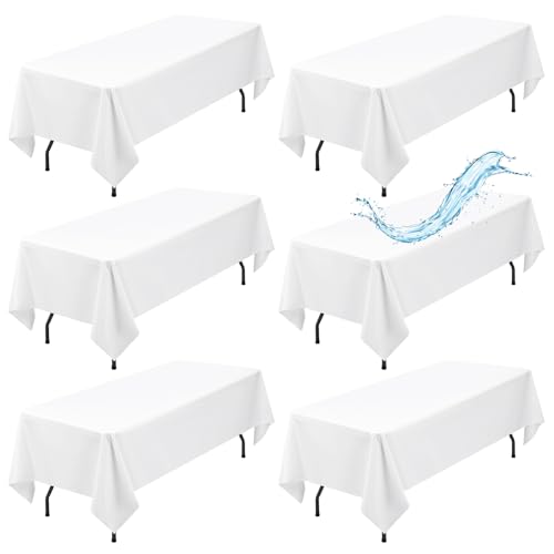 6er-Pack weiße rechteckige Tischdecken, 153 x 260 cm, weiße Tischdecken, wasserfeste Polyester-Tischdecke für Tische, Flecken- und knitterfrei, waschbare Stoff-Tischdecke für Party, Hochzeit, Essen 6er-Pack weiße rechteckige Tischdecken, 153 x 260 cm, weiße Tischdecken, wasserfeste Polyester-Tischdecke für Tische, Flecken- und knitterfrei, waschbare Stoff-Tischdecke für Party, Hochzeit, Essen von Showgeous
