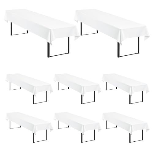8 Stück Weiß Biertisch Tischdecke universal für 50cm u.70cm Biertische Hussen für Biertisch, Blickdichte Polyester Biertischhussen Biertisch-Husse Rechteckige Tischdecken Waschbar-250x100cm von Showgeous