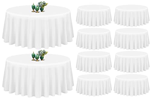 Showgeous 10 Stück Tischdecke Weiße Runde Tischdecke 228cm Polyester Stoff Tischdecke Rund Waschbare Tischdecke für Hochzeit Bankett Restaurant Buffet Parteien Garten von Showgeous