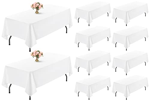 Showgeous 10 Stück Tischdecke Weiße Tischdecken 153×260cm Rechteckige Tischdecke aus Polyestergewebe Waschbare Tischdecke Tischtuch für Restaurant Buffetpartys und Camping von Showgeous