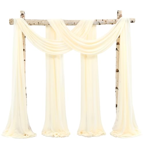 Showgeous 2 Packs Querbehang Beige 73cmx610cm Tüll Foto Hintergrund Hochzeit Vorhang Deko Beige Chiffon-Stoff Hochzeitsbogen Gardinen für Laube Hochzeit Torbogen Zeremonie Fotografie Party von Showgeous