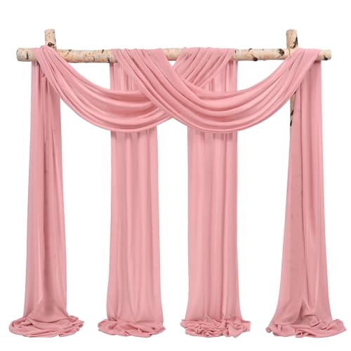 Showgeous 2 Pack Querbehang Staubige Rose 73cmx610cm Tüll Foto Hintergrund Hochzeit Vorhang Deko Weiss Chiffon-Stoff Hochzeitsbogen Gardinen für Laube Hochzeit Torbogen Zeremonie Fotografie Party von Showgeous