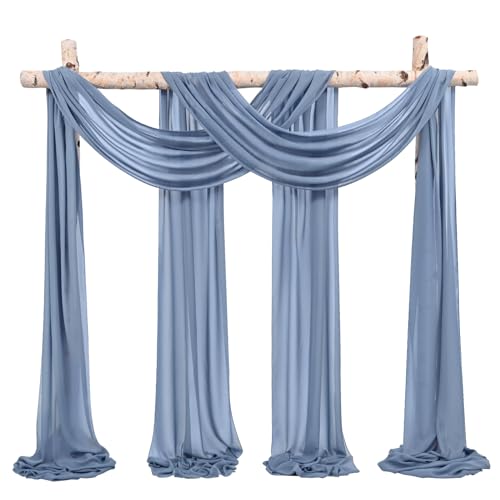 Showgeous 2 Pack Querbehang Staubiges Blau 73cmx610cm Tüll Foto Hintergrund Hochzeit Vorhang Deko Staubiges Blau Chiffon-Stoff Hochzeitsbogen Gardinen für Laube Hochzeit Torbogen Zeremonie Party von Showgeous