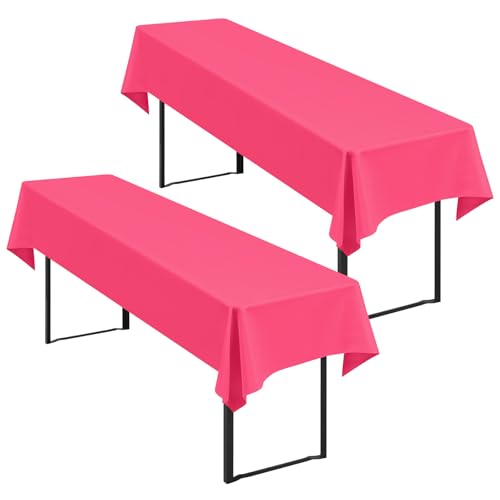 Showgeous 2 Stück Biertisch Tischdecke universal für 50cm u.70cm Biertische Hussen für Biertisch Biertischhussen Bierzeltgarnitur Rechteckige Tischdecken Waschbar 100x250cm(Heißes Rosa) von Showgeous